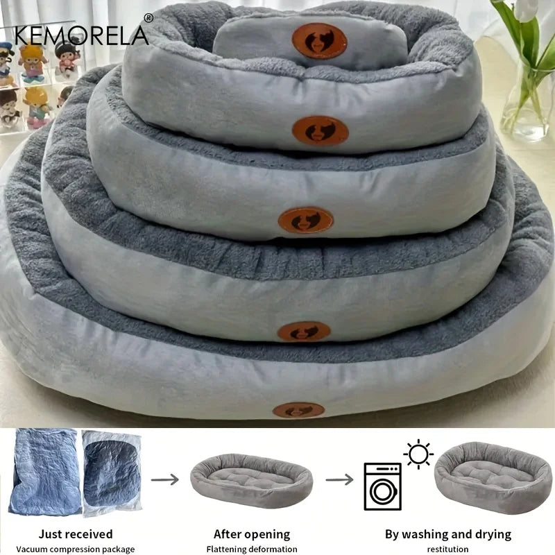 Soft Plush Oval Dog & Cat Bed – Washable All-Season Pet Cushion for Small to Large Breeds