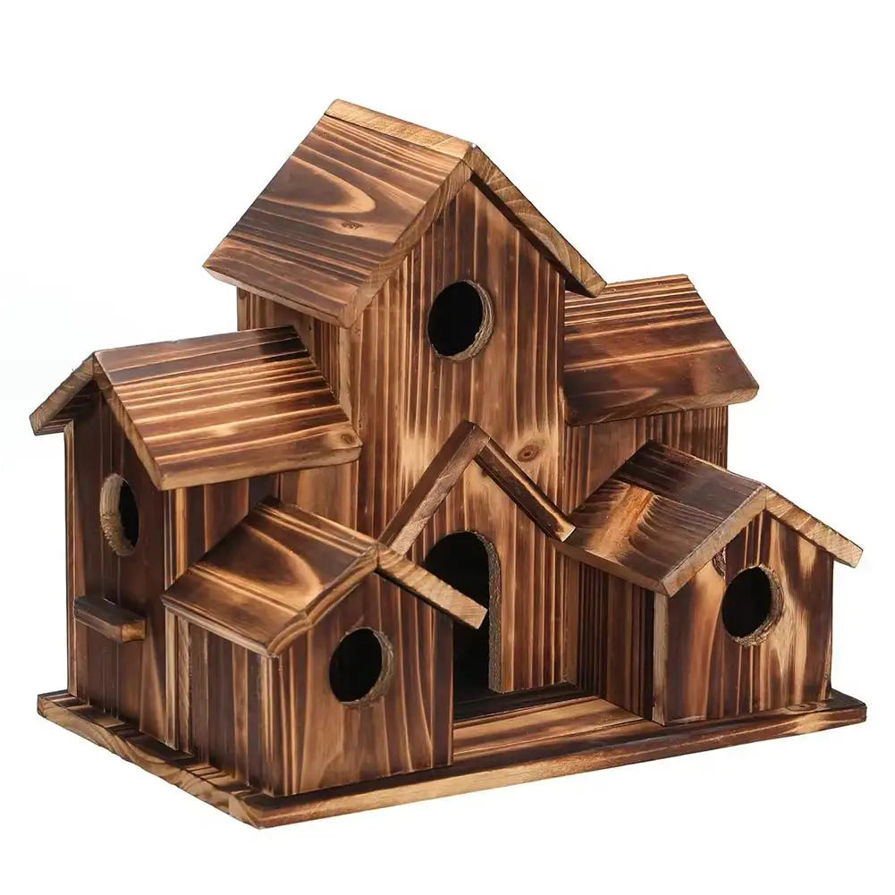 Outdoor 5-Hole Wooden Bird House for Bluebirds & Finches – Hanging Birdhouse for Garden & Backyard
