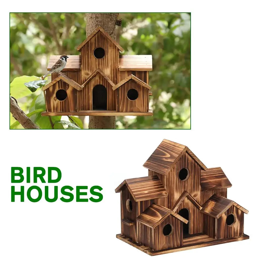 Outdoor 5-Hole Wooden Bird House for Bluebirds & Finches – Hanging Birdhouse for Garden & Backyard
