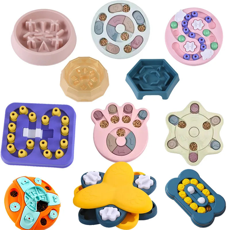 Collection of colorful puzzle toys on a white background