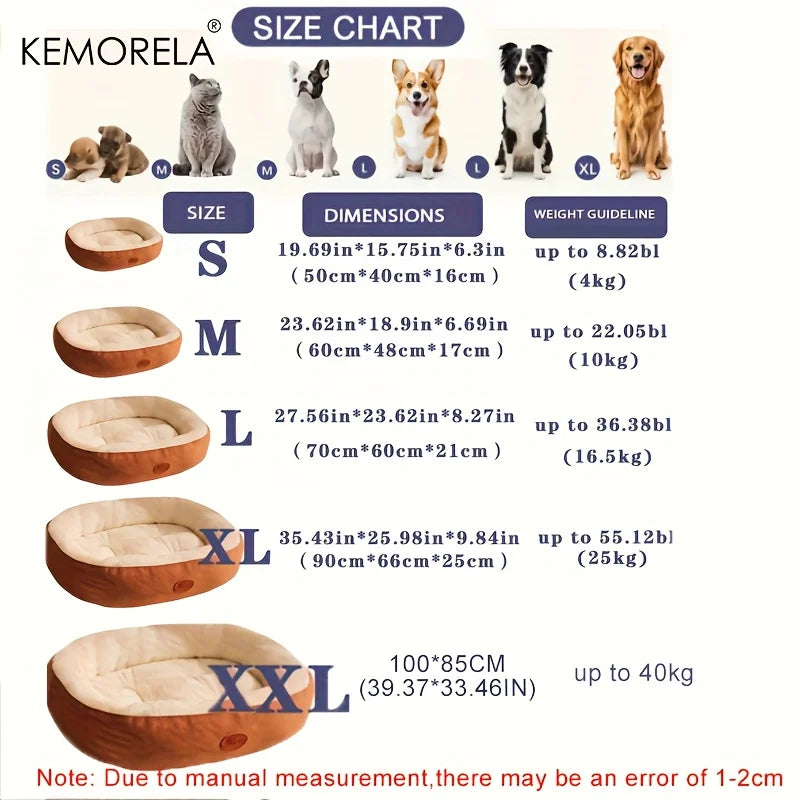 Soft Plush Oval Dog & Cat Bed – Washable All-Season Pet Cushion for Small to Large Breeds