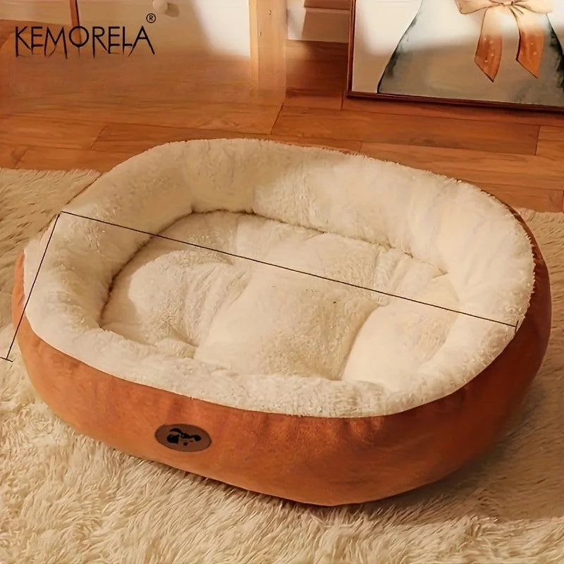 Soft Plush Oval Dog & Cat Bed – Washable All-Season Pet Cushion for Small to Large Breeds