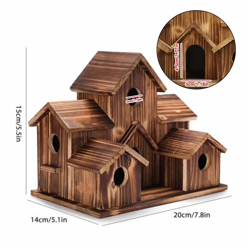 Outdoor 5-Hole Wooden Bird House for Bluebirds & Finches – Hanging Birdhouse for Garden & Backyard