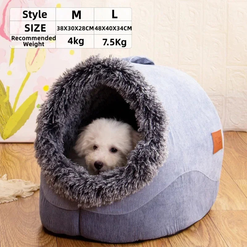 Soft Enclosed Pet House for Cats & Small Dogs – Warm Plush Cave Bed for Indoor Pets