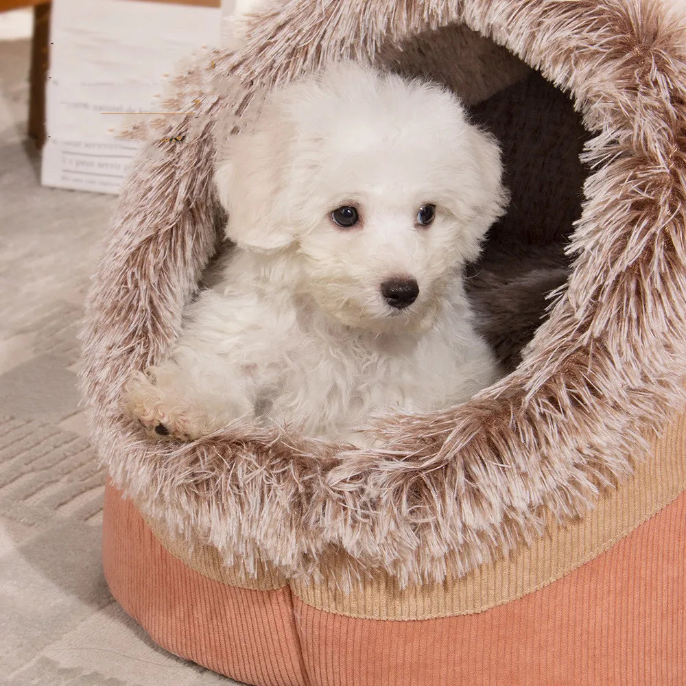 Soft Enclosed Pet House for Cats & Small Dogs – Warm Plush Cave Bed for Indoor Pets