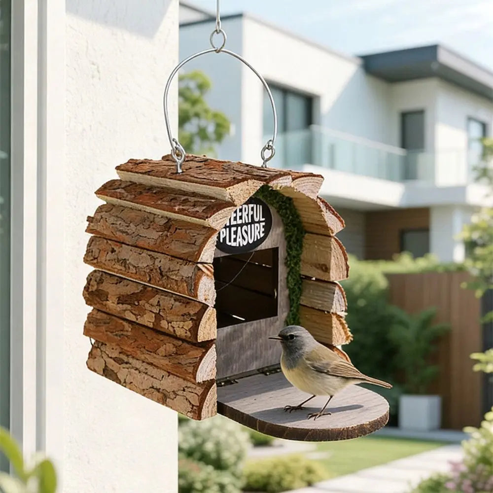 Durable Wooden Bird House for Outdoors – Rustic Hanging Bird Feeder & Nesting Box for Wild Birds