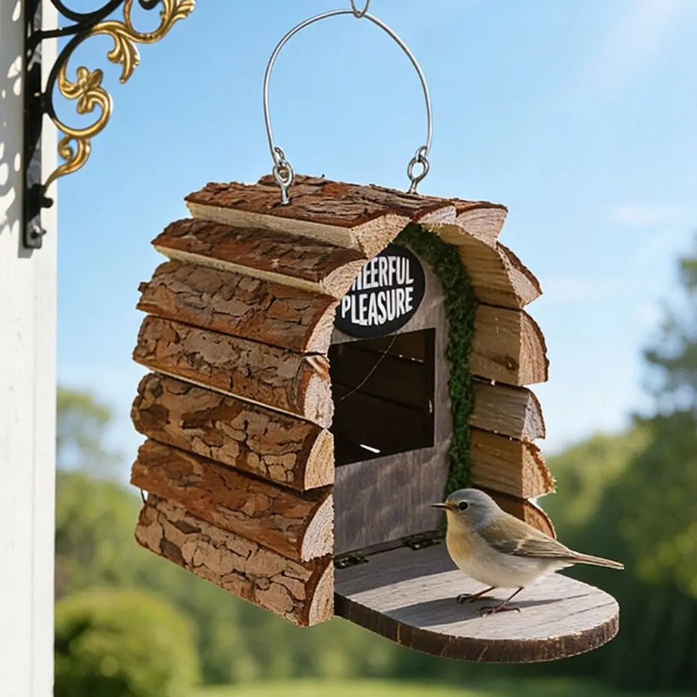 Durable Wooden Bird House for Outdoors – Rustic Hanging Bird Feeder & Nesting Box for Wild Birds