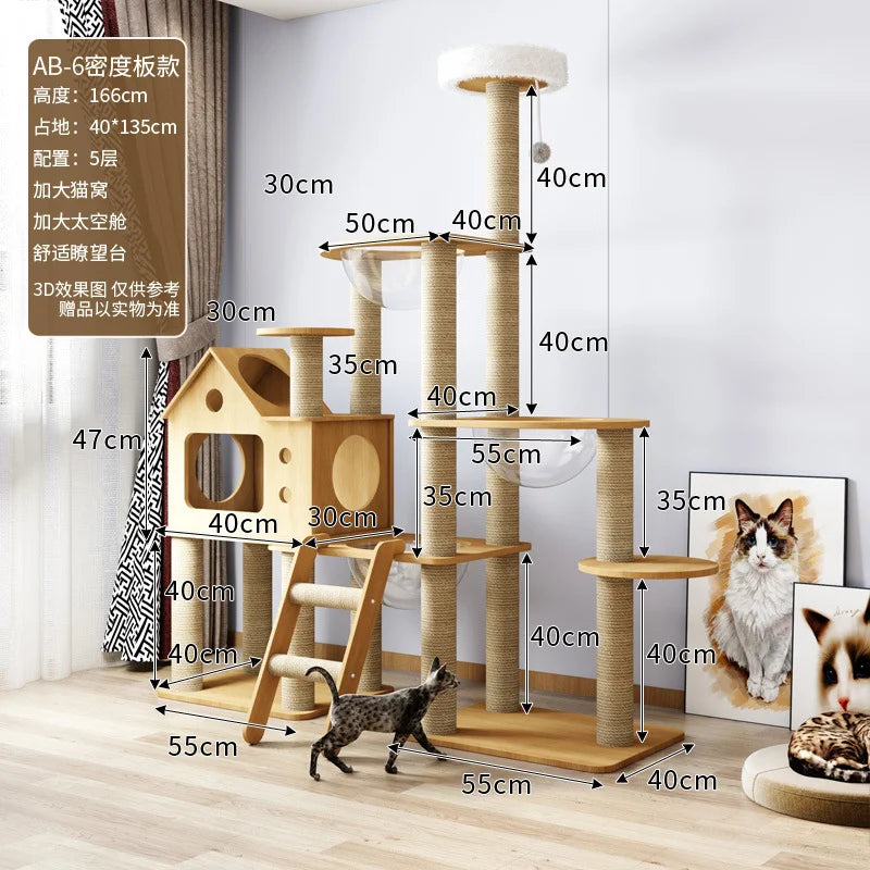 Multi-Level Cat Condo Tree for Large Cats – Plush Cat Tower with Hammock, Scratching Posts, Toys & Cat House Furniture