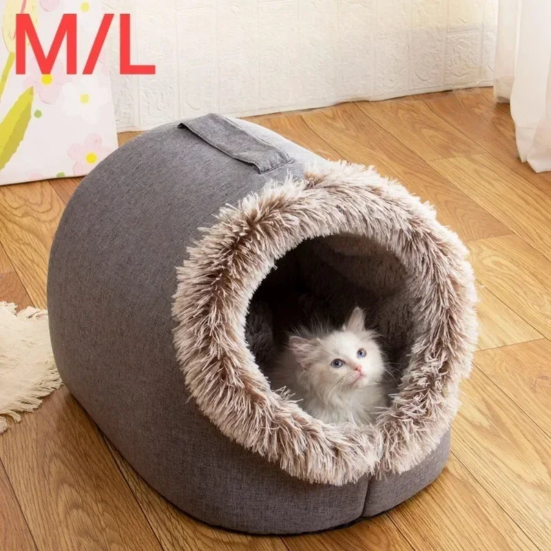 Soft Enclosed Pet House for Cats & Small Dogs – Warm Plush Cave Bed for Indoor Pets