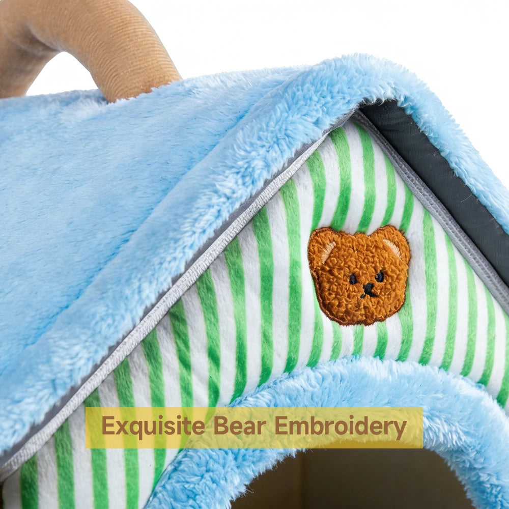 Portable Pet Cave Bed for Cats & Puppies – Cozy Foldable Sofa House with Removable Cushion