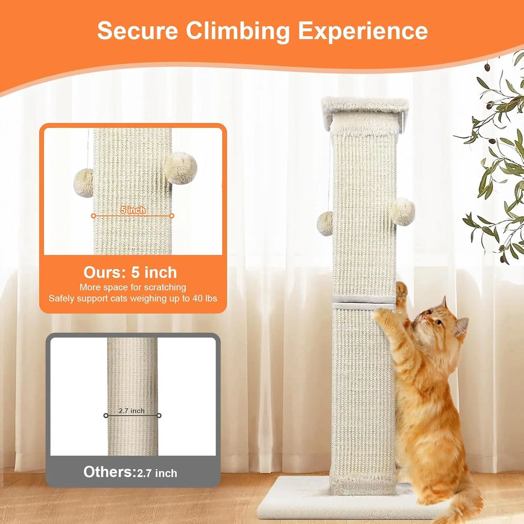 Natural Sisal Cat Scratching Pole 33 Inch – Strong Indoor Cat Scratcher for Large Cats & Furniture Protection