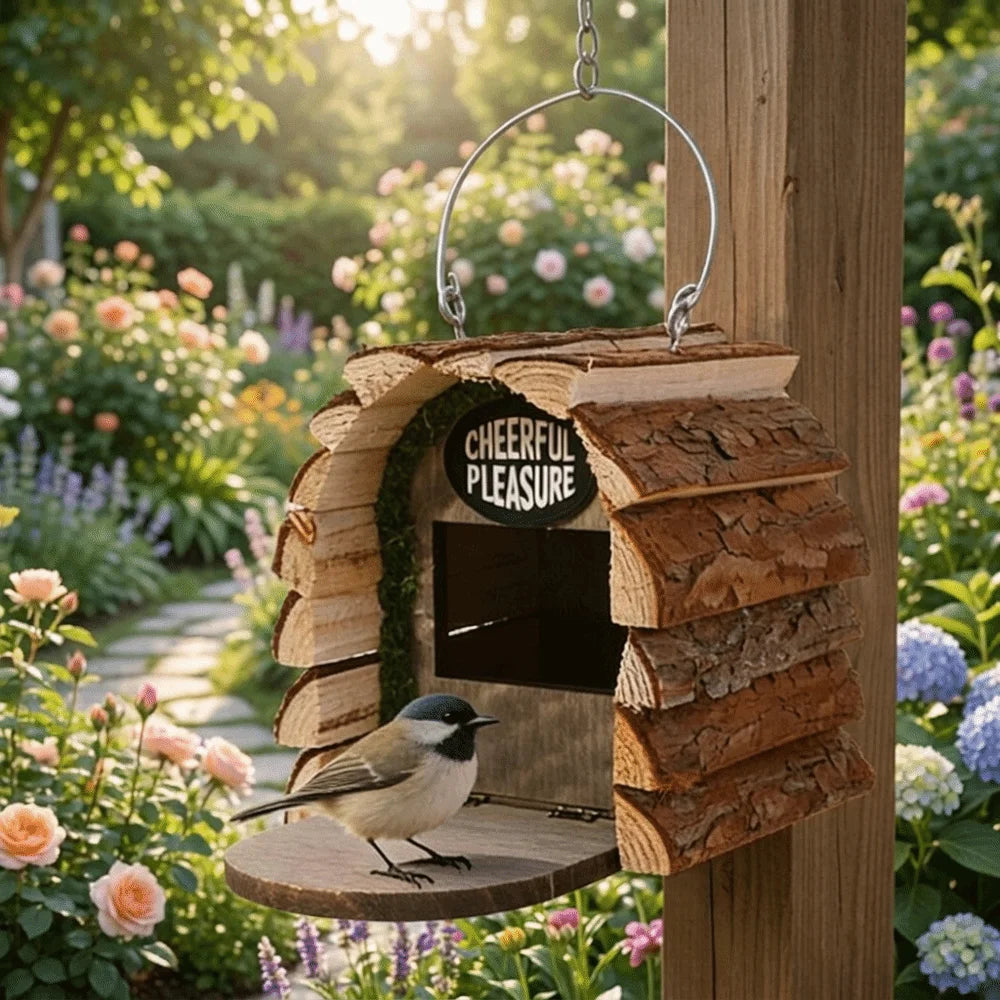 Durable Wooden Bird House for Outdoors – Rustic Hanging Bird Feeder & Nesting Box for Wild Birds