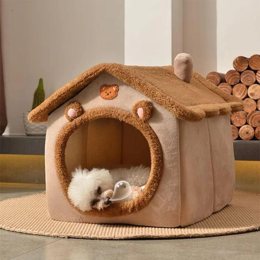 Portable Pet Cave Bed for Cats & Puppies – Cozy Foldable Sofa House with Removable Cushion