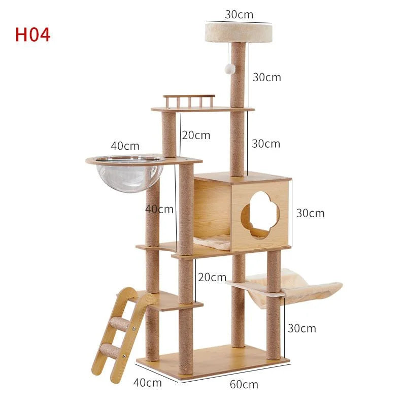 Multi-Level Cat Condo Tree for Large Cats – Plush Cat Tower with Hammock, Scratching Posts, Toys & Cat House Furniture