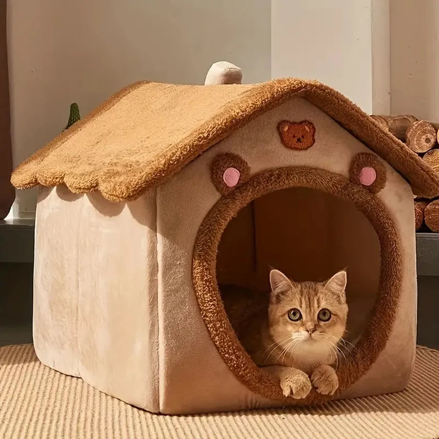 Portable Pet Cave Bed for Cats & Puppies – Cozy Foldable Sofa House with Removable Cushion
