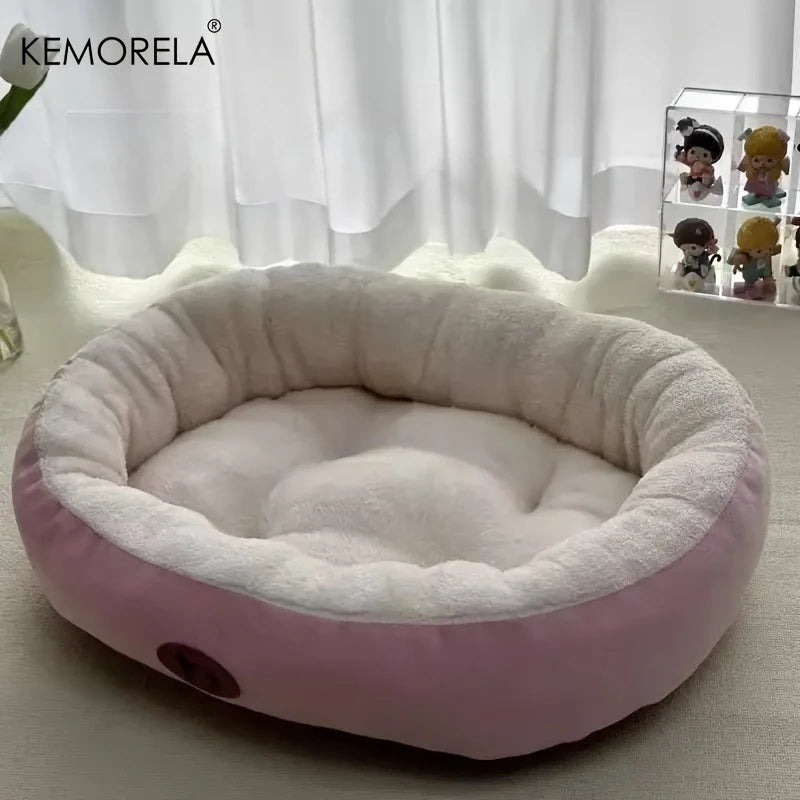 Soft Plush Oval Dog & Cat Bed – Washable All-Season Pet Cushion for Small to Large Breeds