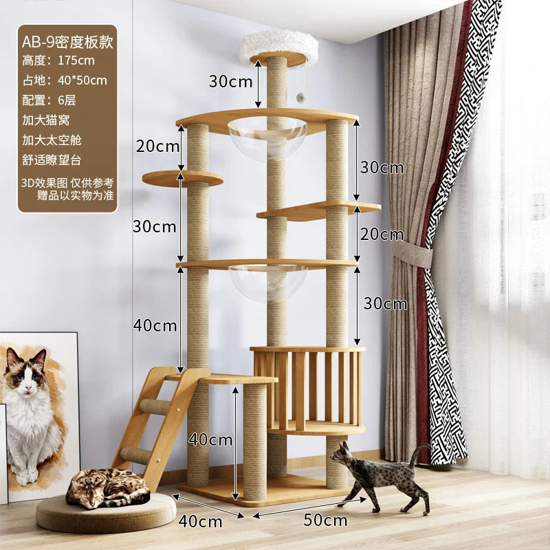 Multi-Level Cat Condo Tree for Large Cats – Plush Cat Tower with Hammock, Scratching Posts, Toys & Cat House Furniture