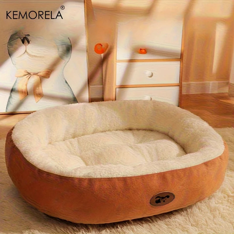 Soft Plush Oval Dog & Cat Bed – Washable All-Season Pet Cushion for Small to Large Breeds