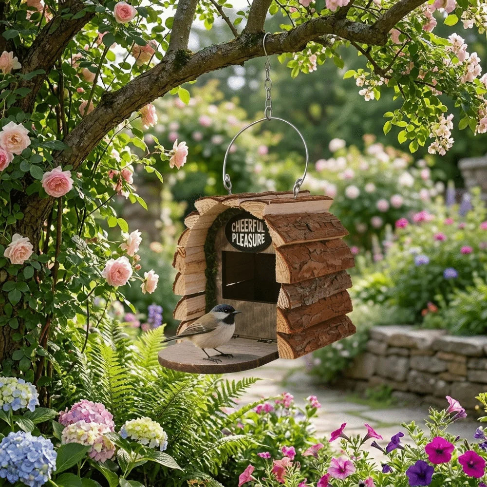 Durable Wooden Bird House for Outdoors – Rustic Hanging Bird Feeder & Nesting Box for Wild Birds