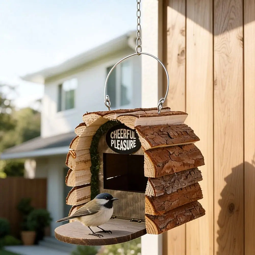 Durable Wooden Bird House for Outdoors – Rustic Hanging Bird Feeder & Nesting Box for Wild Birds