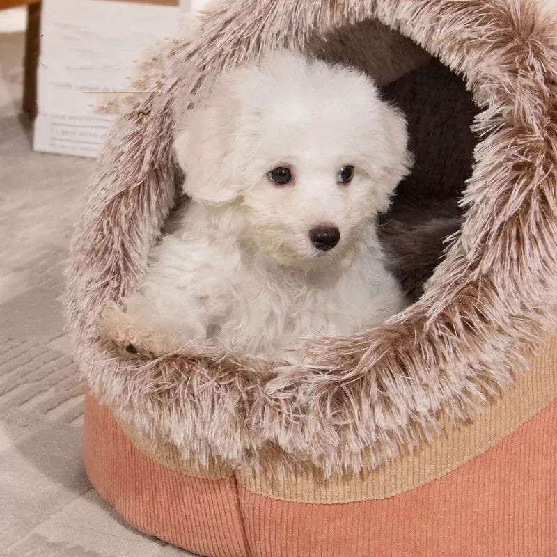 Soft Enclosed Pet House for Cats & Small Dogs – Warm Plush Cave Bed for Indoor Pets