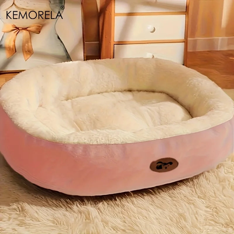 Soft Plush Oval Dog & Cat Bed – Washable All-Season Pet Cushion for Small to Large Breeds