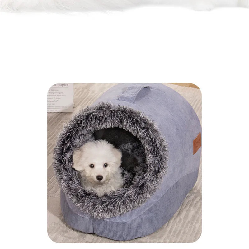 Soft Enclosed Pet House for Cats & Small Dogs – Warm Plush Cave Bed for Indoor Pets