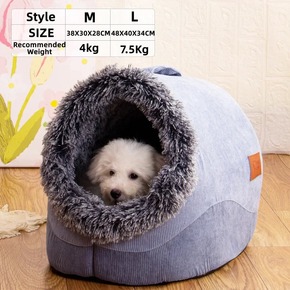 Soft Enclosed Pet House for Cats & Small Dogs – Warm Plush Cave Bed for Indoor Pets