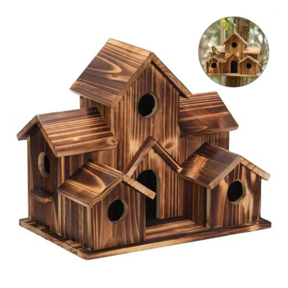 Outdoor 5-Hole Wooden Bird House for Bluebirds & Finches – Hanging Birdhouse for Garden & Backyard