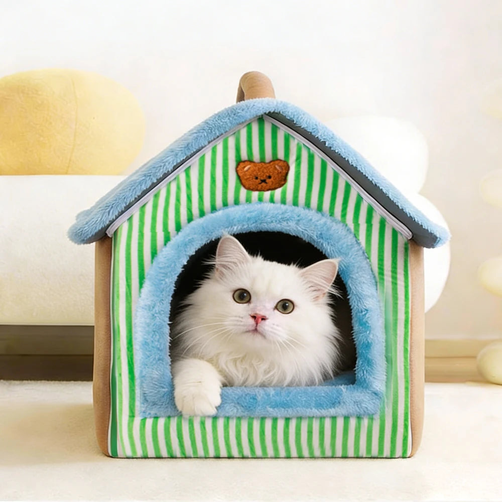 Portable Pet Cave Bed for Cats & Puppies – Cozy Foldable Sofa House with Removable Cushion