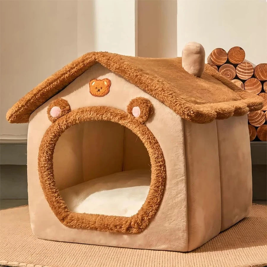 Portable Pet Cave Bed for Cats & Puppies – Cozy Foldable Sofa House with Removable Cushion