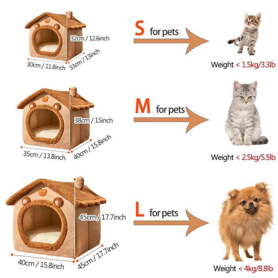 Portable Pet Cave Bed for Cats & Puppies – Cozy Foldable Sofa House with Removable Cushion