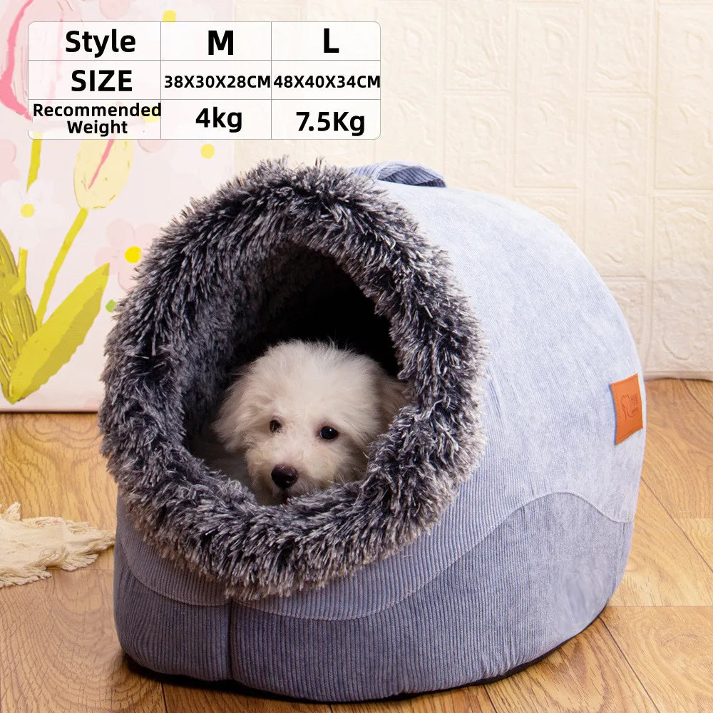 Soft Enclosed Pet House for Cats & Small Dogs – Warm Plush Cave Bed for Indoor Pets