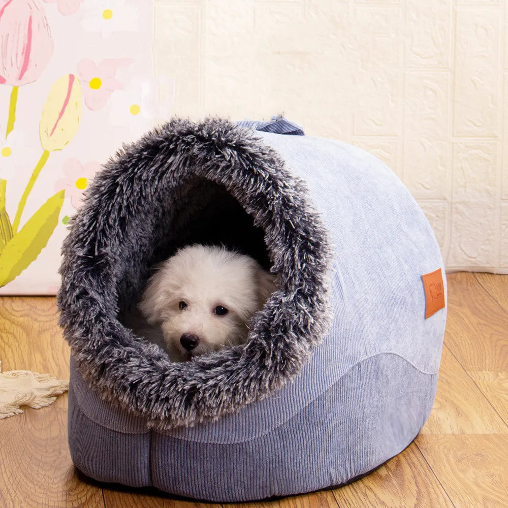 Soft Enclosed Pet House for Cats & Small Dogs – Warm Plush Cave Bed for Indoor Pets