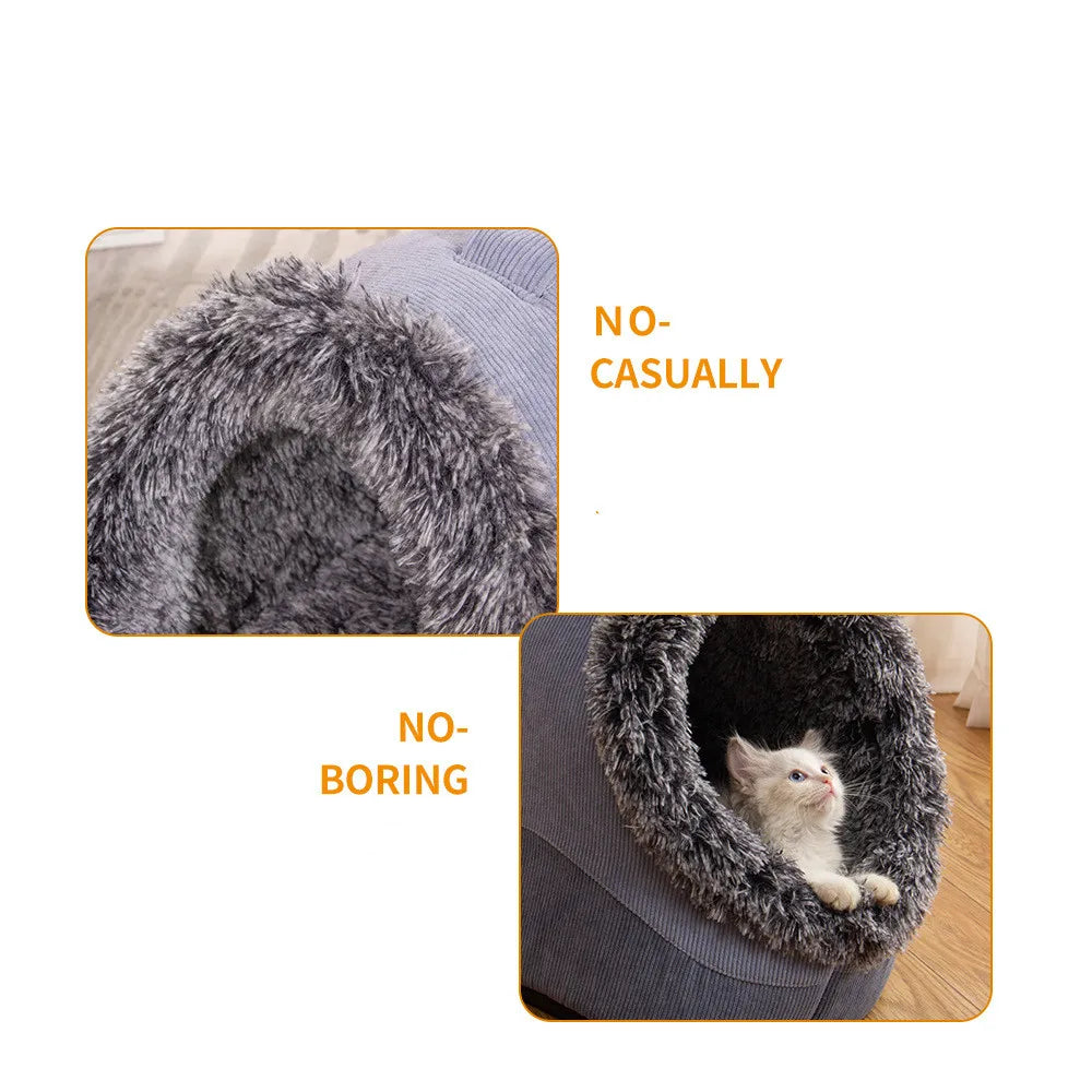 Soft Enclosed Pet House for Cats & Small Dogs – Warm Plush Cave Bed for Indoor Pets