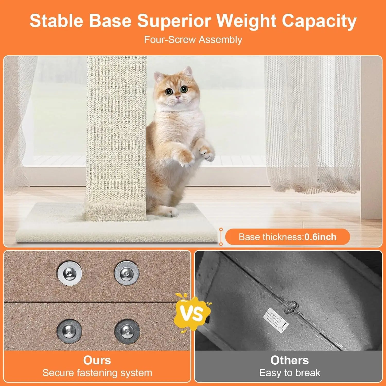 Natural Sisal Cat Scratching Pole 33 Inch – Strong Indoor Cat Scratcher for Large Cats & Furniture Protection