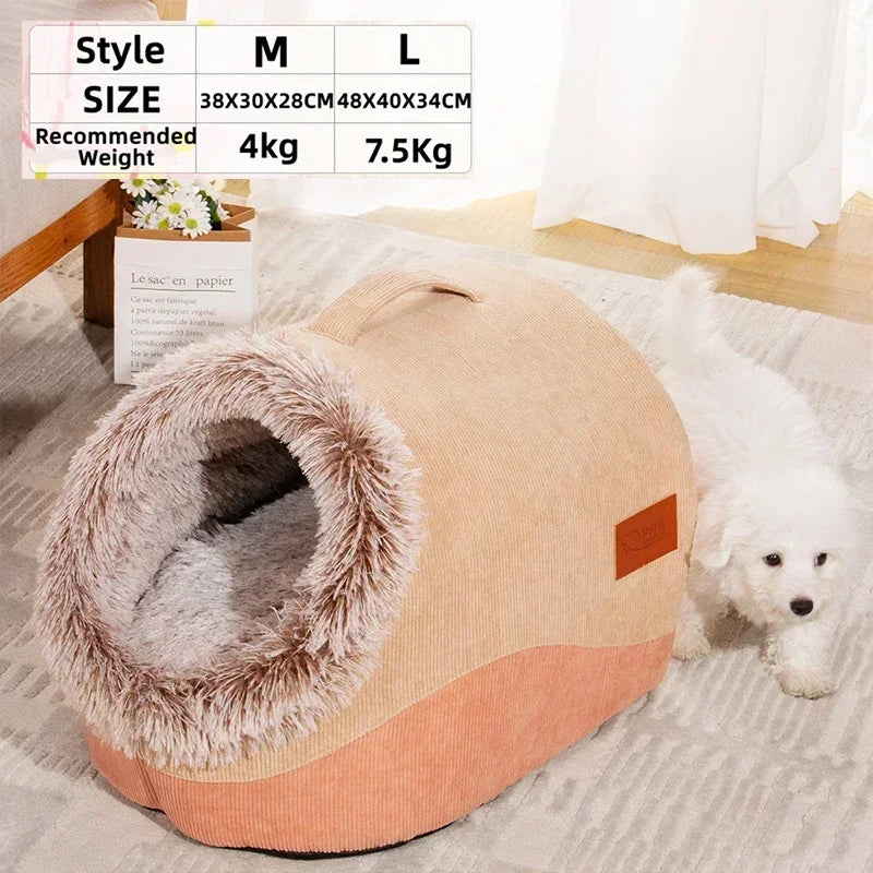Soft Enclosed Pet House for Cats & Small Dogs – Warm Plush Cave Bed for Indoor Pets