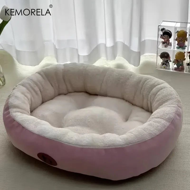 Soft Plush Oval Dog & Cat Bed – Washable All-Season Pet Cushion for Small to Large Breeds