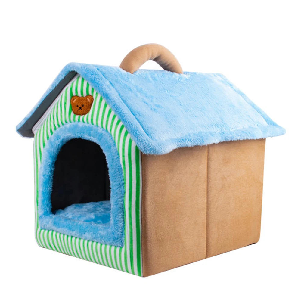 Portable Pet Cave Bed for Cats & Puppies – Cozy Foldable Sofa House with Removable Cushion