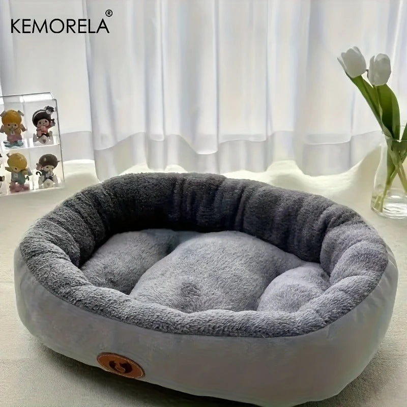 Soft Plush Oval Dog & Cat Bed – Washable All-Season Pet Cushion for Small to Large Breeds