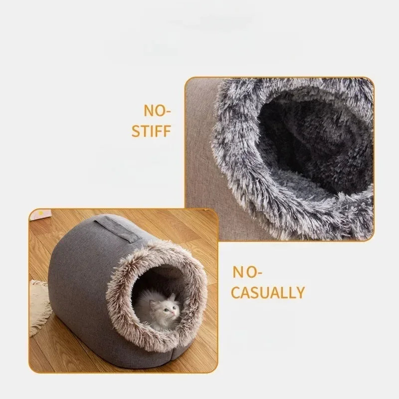 Soft Enclosed Pet House for Cats & Small Dogs – Warm Plush Cave Bed for Indoor Pets