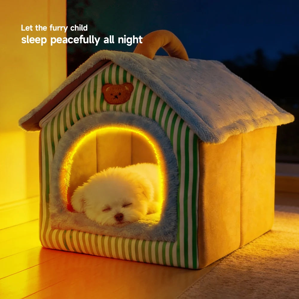 Portable Pet Cave Bed for Cats & Puppies – Cozy Foldable Sofa House with Removable Cushion