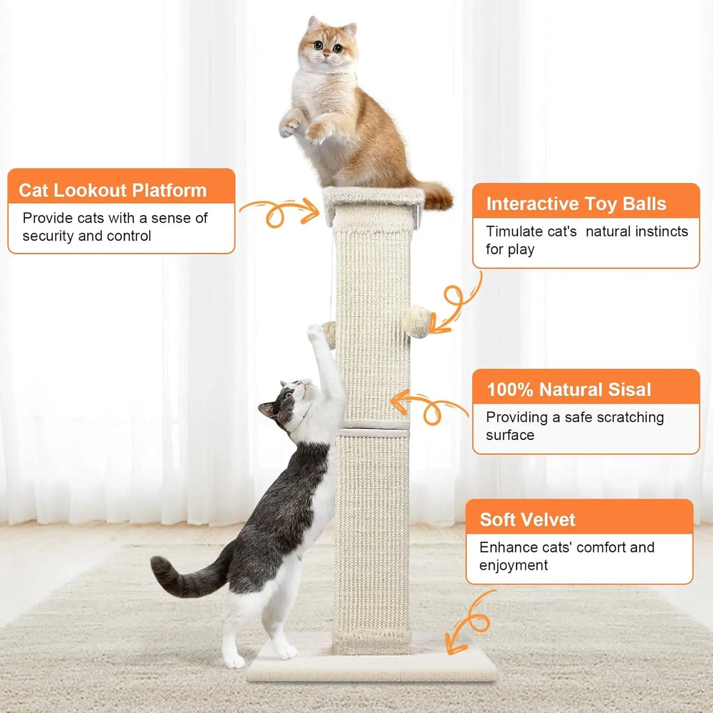 Natural Sisal Cat Scratching Pole 33 Inch – Strong Indoor Cat Scratcher for Large Cats & Furniture Protection