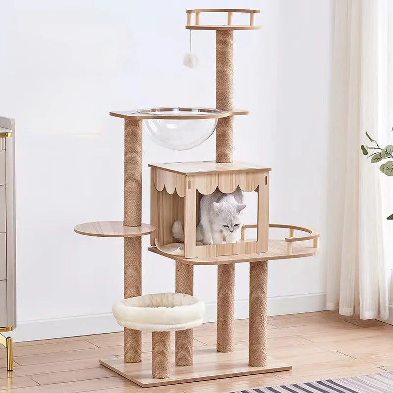 Multi-Level Cat Condo Tree for Large Cats – Plush Cat Tower with Hammock, Scratching Posts, Toys & Cat House Furniture