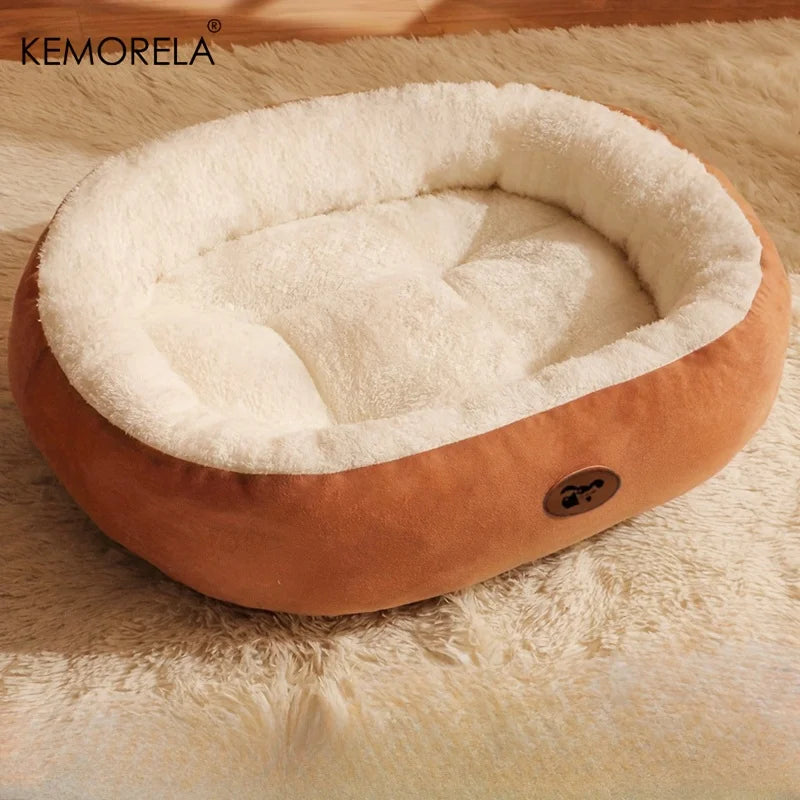 Soft Plush Oval Dog & Cat Bed – Washable All-Season Pet Cushion for Small to Large Breeds