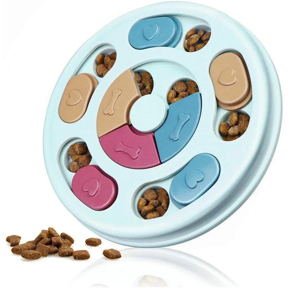 Pet puzzle toy with food compartments on a white background