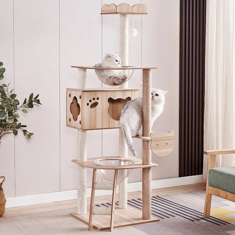 Multi-Level Cat Condo Tree for Large Cats – Plush Cat Tower with Hammock, Scratching Posts, Toys & Cat House Furniture