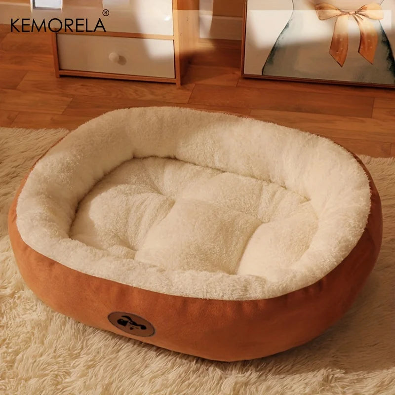 Soft Plush Oval Dog & Cat Bed – Washable All-Season Pet Cushion for Small to Large Breeds
